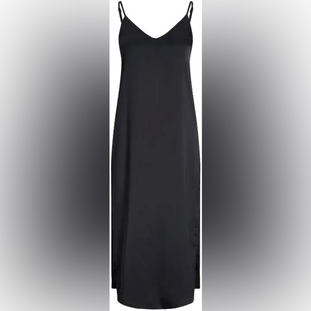 NWT JJXX Size L Satin Silky Tank Top Slip Dress with Slits - Black